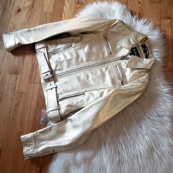 Schott NYC *NEW* Metallic Lightweight Cowhide Gold Leather Jacket - Picture 3 of 14